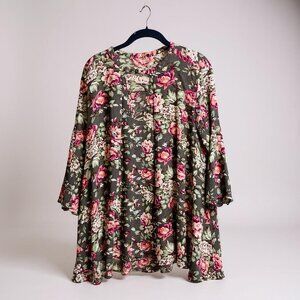 Pink Blush gray‎ and pink floral maternity tunic blouse L